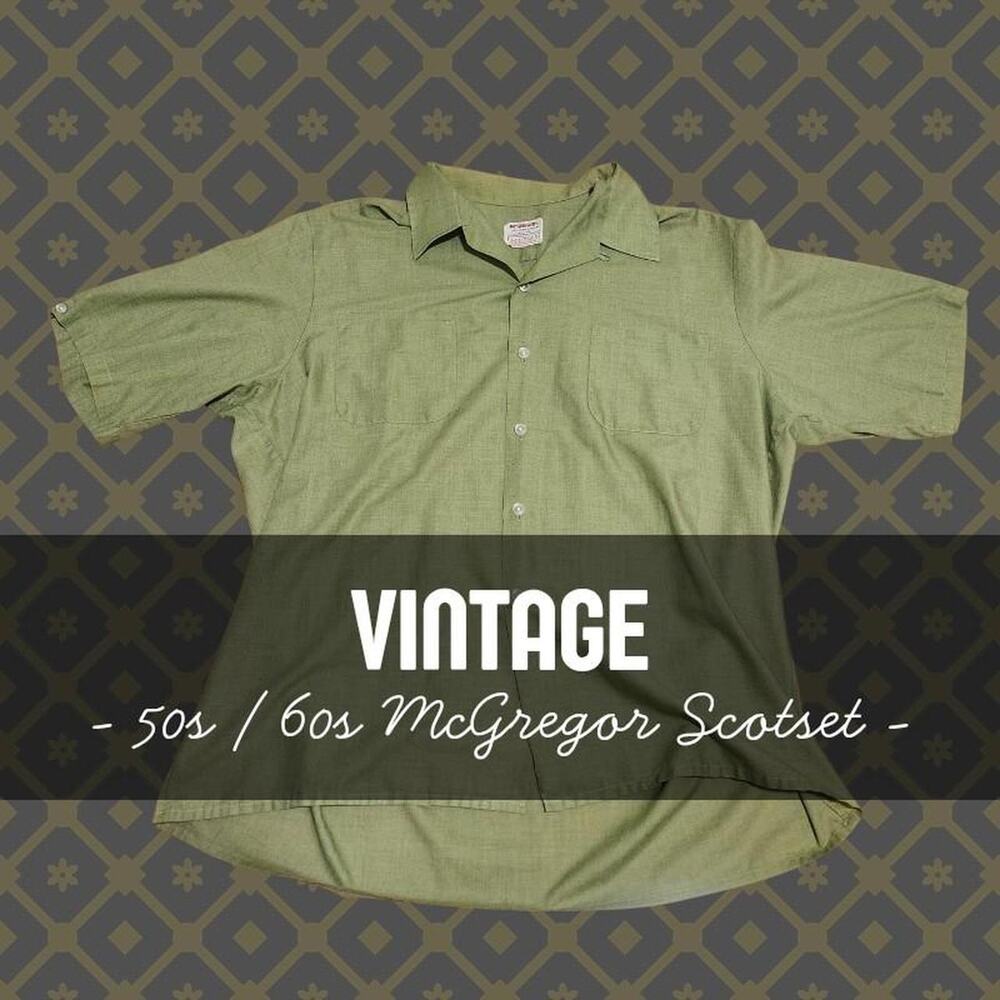 Vintage 50s / 60s McGregor Scotset Sage Green Short Sleeve Shirt Size L